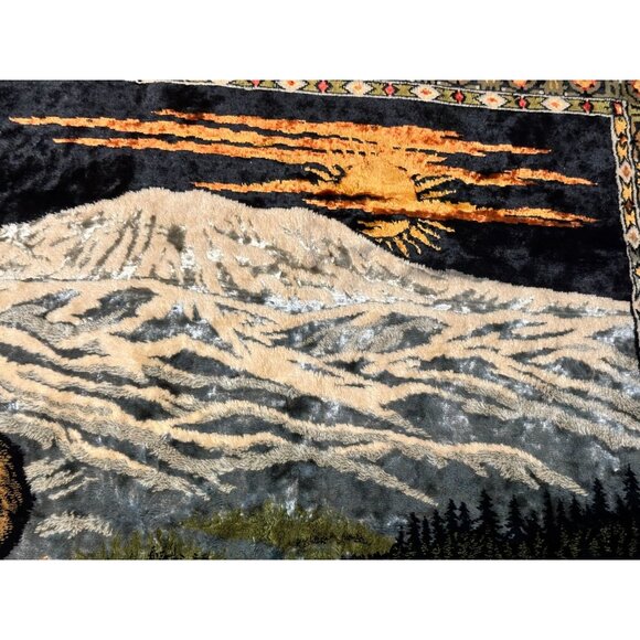 Large Mule Deer Mountain Lake Sunset Tapestry Wild Life Cabin Wall Hanging *READ - Picture 4 of 7